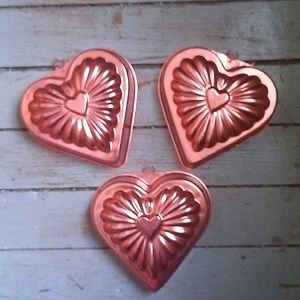 Three Antique Heart Shaped Jello Molds
